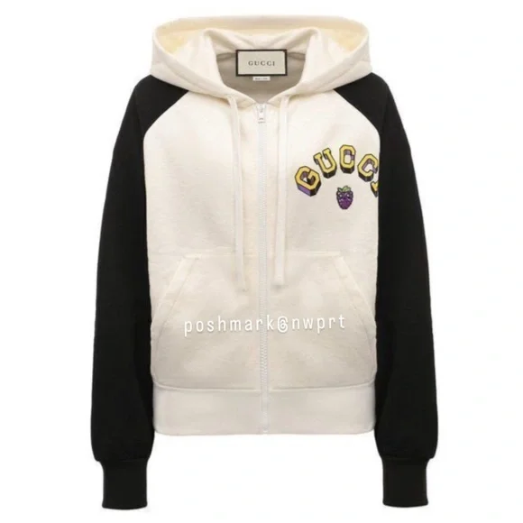 GUCCI 🍇 Hoodie Graphic Jacket Black Off White Zip Up Sweatshirt Logo S Small - Picture 3 of 15
